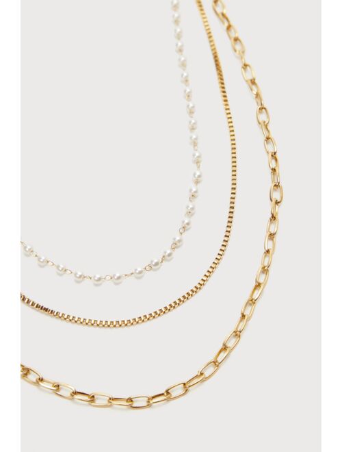 Petit Moments Layered Look 18KT Gold Pearl Layered Necklace