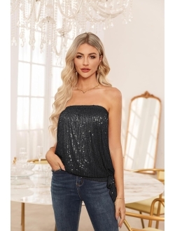 Sequin Tops for Women Sparkly Elastic Ruched Twist Knot Tie for Party
