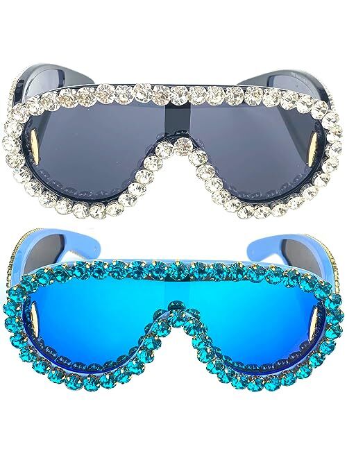 mincl Oversized bling Rhinestones Sunglasses Women 2023 Luxury One-Piece Y2K Sports Sun Glasses for Lady Punk Eyewear UV400
