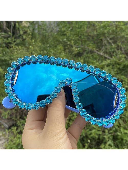 mincl Oversized bling Rhinestones Sunglasses Women 2023 Luxury One-Piece Y2K Sports Sun Glasses for Lady Punk Eyewear UV400