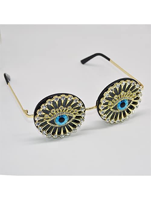willochra Round Rhinestone Sunglasses Women Y2K Designer Steampunk Female bling Sparkling Sunglasses Party Eyewear