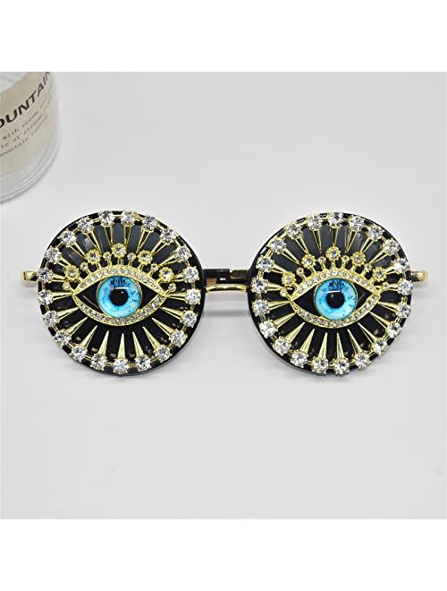 willochra Round Rhinestone Sunglasses Women Y2K Designer Steampunk Female bling Sparkling Sunglasses Party Eyewear