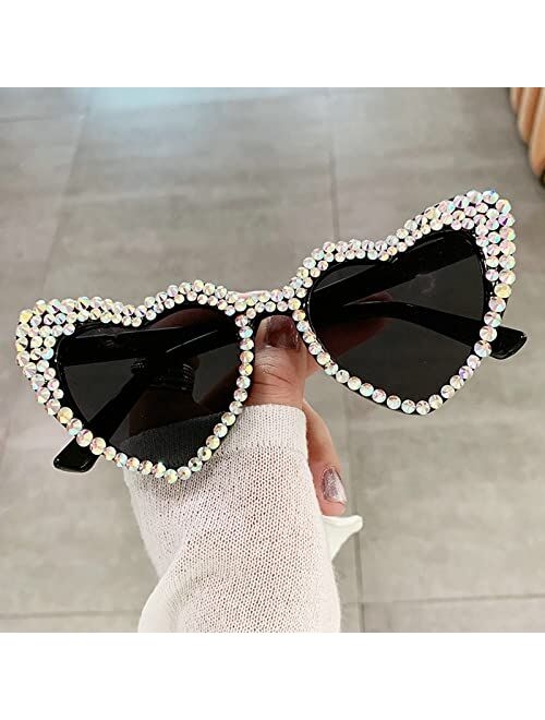 mincl Cute Women Heart Sunglasses Fashion Shiny Bling Diamond Sunglasses Polygonal Pink Rhinestone Sunglasses UV Protection