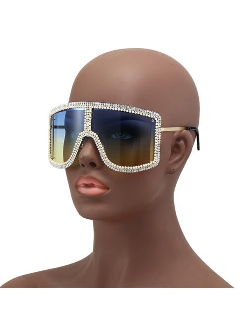 willochra Oversized bling Rhinestones Sunglasses Women 2023 Luxury One Piece Y2K Sports Sun Glasses for Lady Punk Eyewear