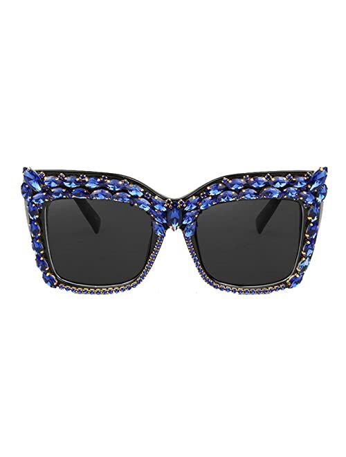 willochra Oversized Diamond Sunglasses Women Rhinestone Cat Eye Sunglasses Vintage bling party sunglasses Eyewear
