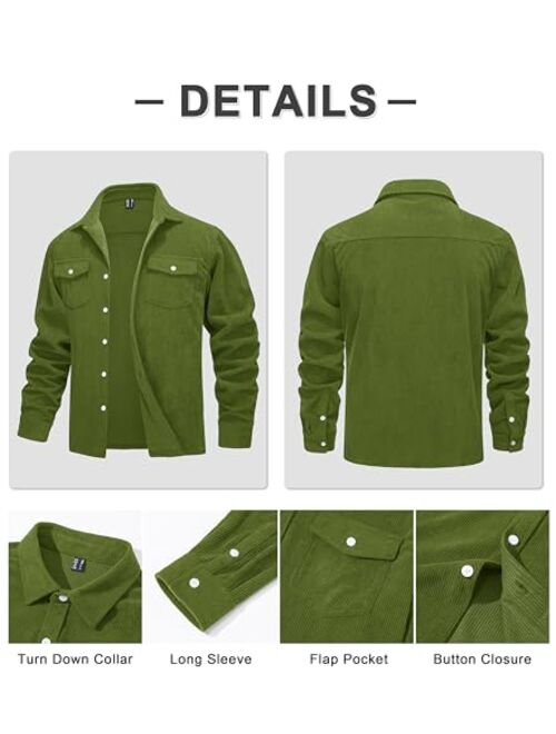 MAGCOMSEN Men's Corduroy Jackets Long Sleeve Casual Ribbed Shacket Button-Up Lightweight Jacket with Chest Flap Pocket