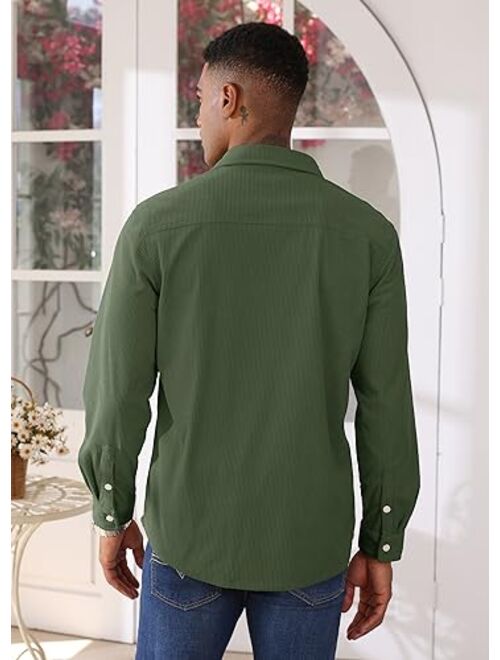 KEFITEVD Men's Corduroy Shirts Long Sleeve Casual Shacket Button Down Lightweight Jacket with Flap Pocket