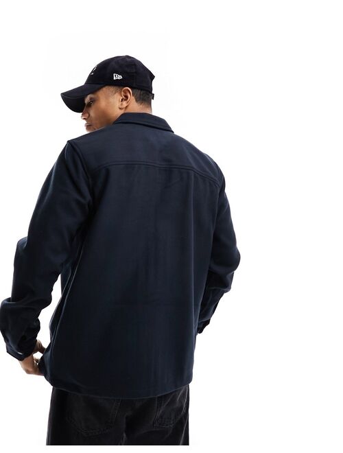Only & Sons faux wool zip up shacket in navy