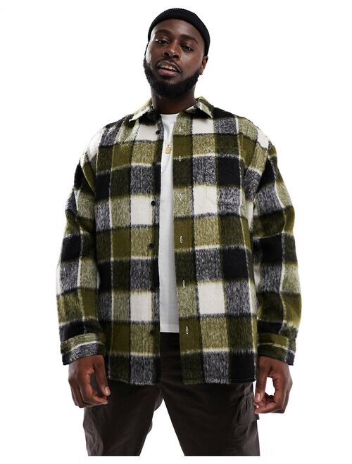ASOS DESIGN 90s oversized textured wool mix check shacket in khaki