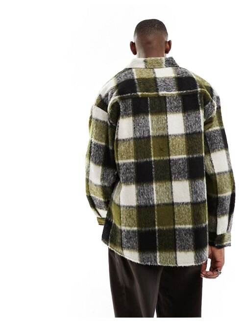ASOS DESIGN 90s oversized textured wool mix check shacket in khaki