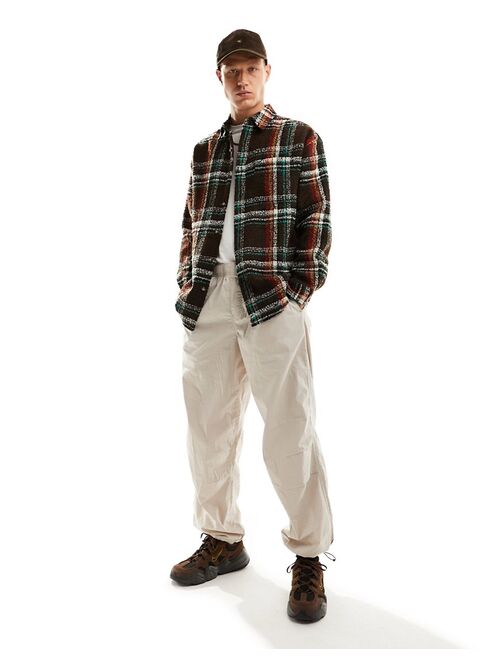 ASOS DESIGN 90s oversized textured boucle wool mix check shacket in brown