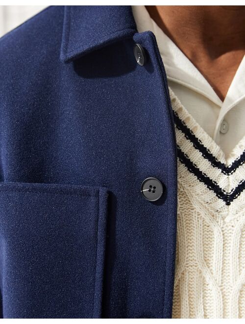 ASOS DESIGN wool look shacket in navy