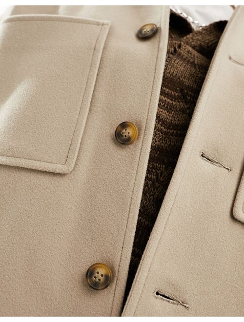 ASOS DESIGN wool look shacket in stone