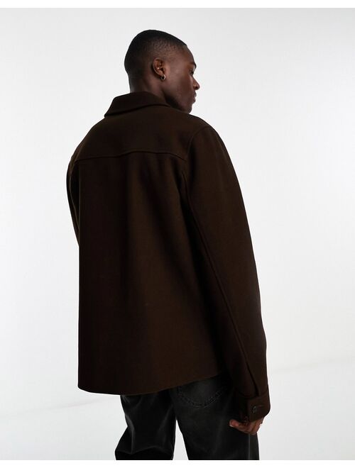 ASOS DESIGN wool look shacket in brown