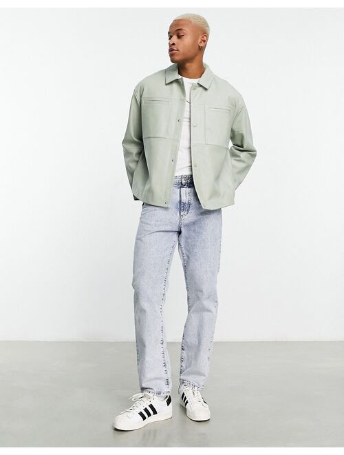 ASOS DESIGN oversized real leather shacket in sage green