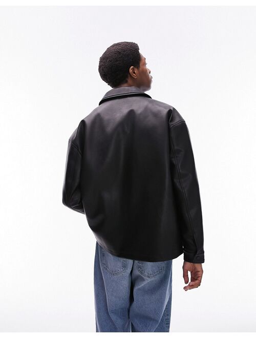 Topman faux leather shacket in black