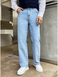 Shein Manfinity Hypemode Men Cotton Slant Pocket Straight Leg Jeans