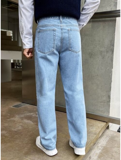 Shein Manfinity Hypemode Men Cotton Slant Pocket Straight Leg Jeans