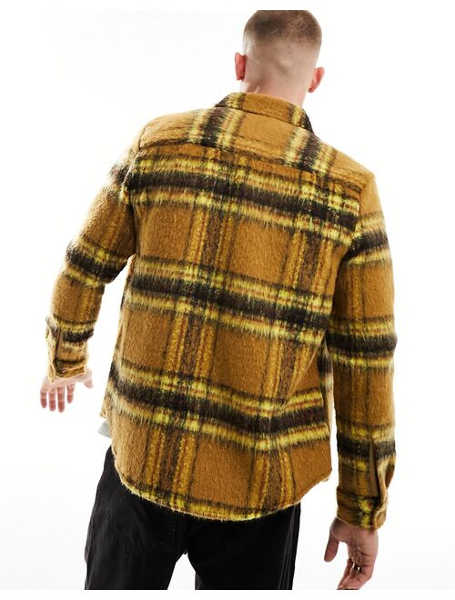 ASOS DESIGN overshirt in hairy wool look mustard check