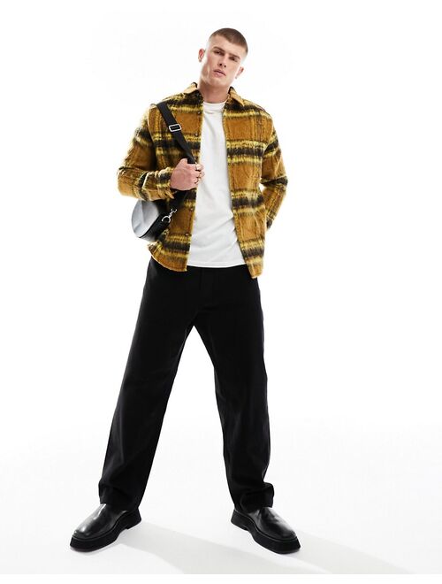 ASOS DESIGN overshirt in hairy wool look mustard check
