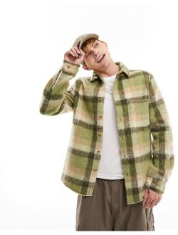 plaid overshirt in wool mix in green