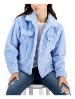 Crave Fame Juniors' Faux-Fur Long-Sleeve Trucker Shacket