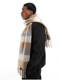 oversized check scarf in beige