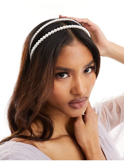 ASOS DESIGN headband with multirow pearl design