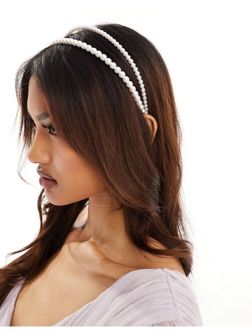 ASOS DESIGN headband with multirow pearl design