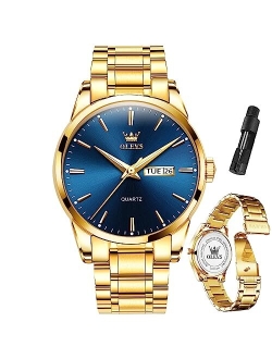 Mens Watches Luxury Business Stainless Steel Chronograph Moon Phase Waterproof Date Analog Quartz Dress Watches for Men,Silver/Blue/Black/Gold Dial