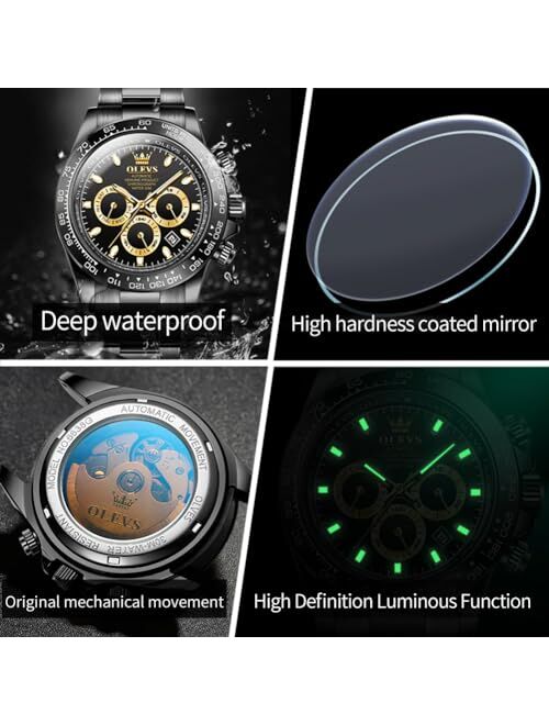OLEVS Automatic Gold Watches for Men Luxury Classic Stainless Steel Calendar Luminous Waterproof Watches for Men