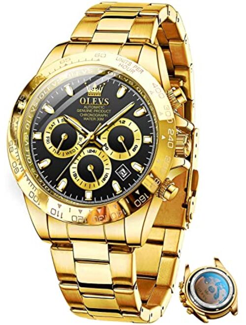 OLEVS Automatic Gold Watches for Men Luxury Classic Stainless Steel Calendar Luminous Waterproof Watches for Men
