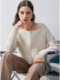 Anewsta Women's Off-shoulder Zipper Front Cardigan Sweater