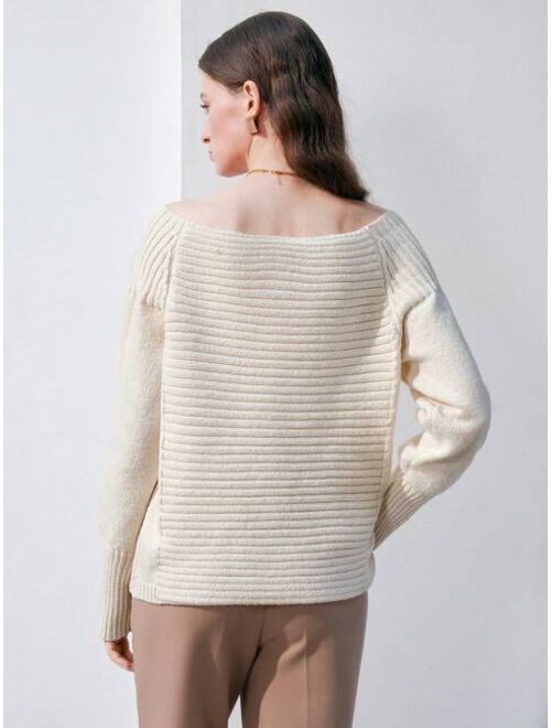 Shein Anewsta Women's Off-shoulder Zipper Front Cardigan Sweater