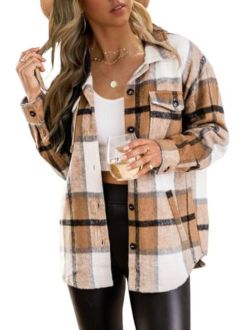 AUTOMET Womens Flannel Plaid Shackets Jackets 2024 Long Sleeve Shirts Tops Fashion Corduroy Winter Clothes With Pockets
