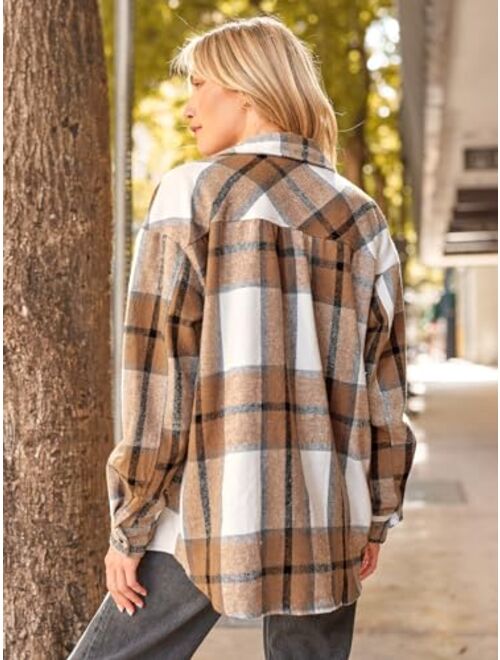 AUTOMET Womens Flannel Plaid Shackets Jackets 2024 Long Sleeve Shirts Tops Fashion Corduroy Winter Clothes With Pockets