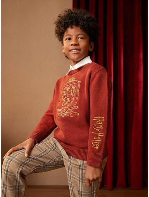 HARRY POTTER X SHEIN Tween Boy Graphic Embroidery Sweater Without Shirt