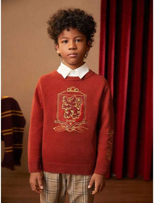 HARRY POTTER X SHEIN Tween Boy Graphic Embroidery Sweater Without Shirt