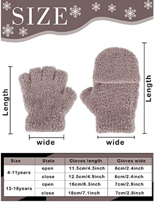 Boao 3 Pairs Kids Fingerless Gloves Convertible Mittens Flip Top Gloves Toddler Winter Soft Knitted Gloves for Boys and Girls
