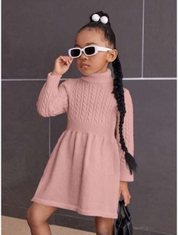 SHEIN Young Girl Turtleneck Cable Knit Sweater Dress