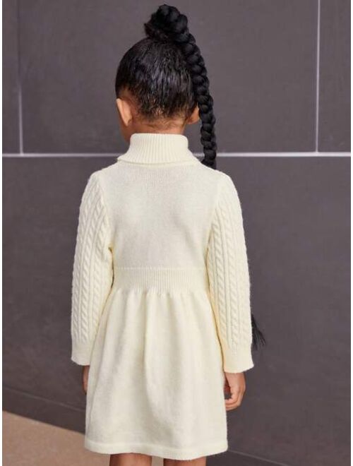 SHEIN Young Girl Turtleneck Cable Knit Sweater Dress