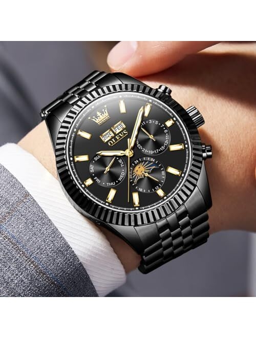 OLEVS Men Watches Automatic Luxury Classic Dress Years/Moon/Date/Moon Phases Waterproof Luminous Self Winding Watches for Men