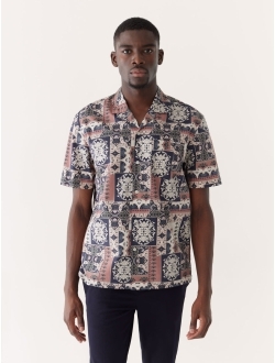 Men's Cognac Short Sleeve Printed Camp Shirt