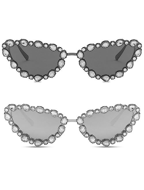 Mincl Full Crystal Shiny Cat Eye Sunglasses For Women Vintage Fashion Luxury Rhinestone Sun Glasses Female Elegant Shades
