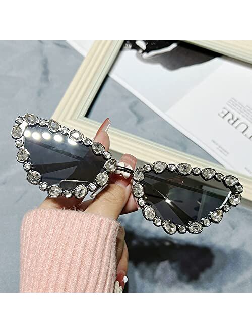 Mincl Full Crystal Shiny Cat Eye Sunglasses For Women Vintage Fashion Luxury Rhinestone Sun Glasses Female Elegant Shades
