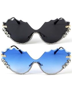 mincl Funny Jeweled Frame Costume Party Rhinestone Sunglasses for Women Rimless Cat Eye Sunglasses Novelty Diamond Eyewear