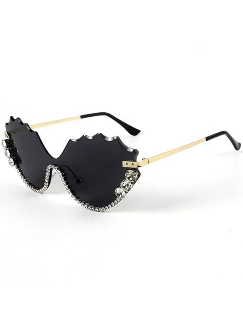 mincl Funny Jeweled Frame Costume Party Rhinestone Sunglasses for Women Rimless Cat Eye Sunglasses Novelty Diamond Eyewear