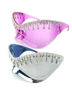 Mincl Oversized One Piece Sunglasses For Women Fashion Tassel Rhinestone Sun Glasses Large Frame Diamond Eyewear Shield Goggles