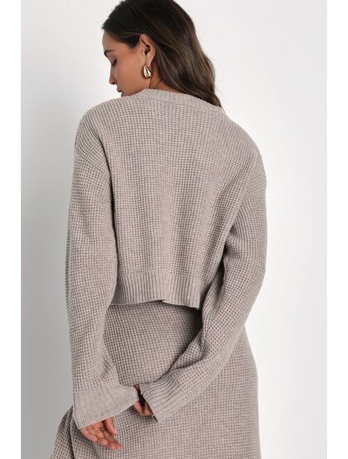 Lulus Autumn Sweetheart Beige Waffle Knit Two-Piece Sweater Dress