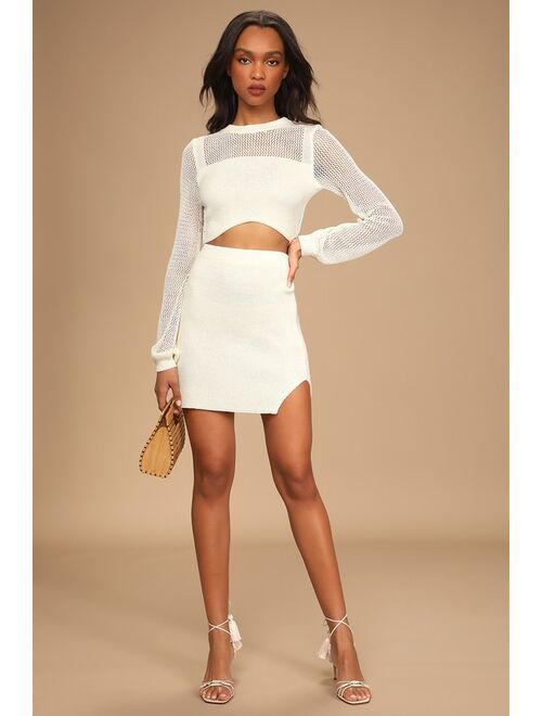 Lulus Double the Delight Ivory Knit Two-Piece Mini Sweater Dress